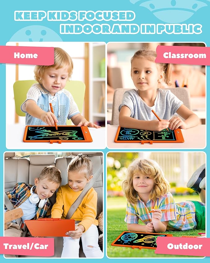 ORSEN LCD Writing Tablet 10 Inch, Colorful Doodle Board Drawing Tablet, Erasable Reusable Writing Pad, Educational for 3-8 Year Old Girls Boys(Orange)