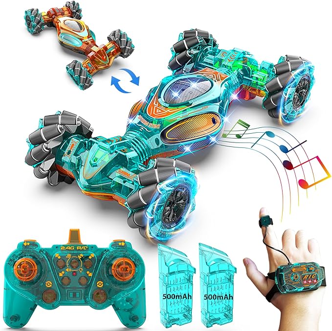 RC Car Gesture Hand Gesture Sensing RC Stunt Car Double-Side Flip 360° All-Round Rotation Drift Twist with Light Music for Boys Kids Birthday Xmas Gift