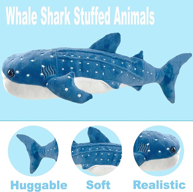 39 Inch Whale Shark Stuffed Animal – Giant Plush Shark Pillow Toy, Realistic Big Whale Shark Plushie for Kids and Ocean Lovers, Large Cuddly Gift
