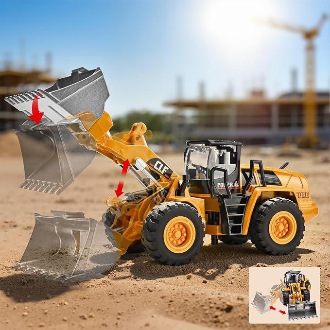 Bulldozer Toys for Boys,Bulldozer Toy with Movable Front Loading Arm and Liftable Bucket,Toy Bulldozers Construction Vehicles with Simulated Lights,Construction Trucks for Toddlers 3-5