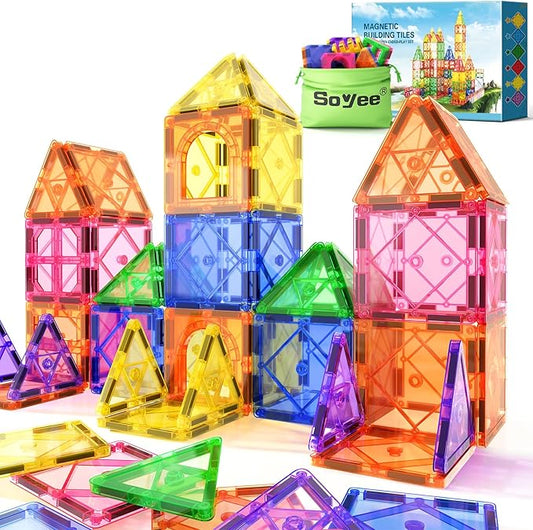 Soyee Magnetic Tiles Toddler Toys Magnetic Building Blocks for Kids Ages 3-12 STEM Educational Toys for Girls & Boys Sensory Play for Preschool Learning Birthday Toddler Xmas Gifts