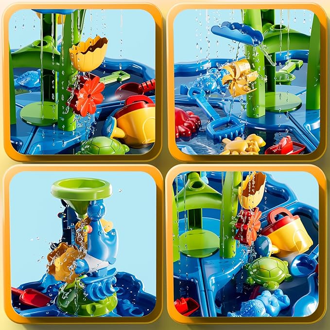Water Table for Toddlers 3-5 4-8, 2-Tier 3 in 1 Kids Sand and Water Table, Summer Outdoor Beach Outside Backyard Activity Sensory Water and Sand Tables, Birthday Party Gift for Kids Boys and Girls