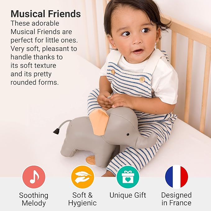 Little Big Friends Musical Baby Toy – Soft Plush Pull-String Cord Classical Toy for Baby & Toddlers | Soothing Stuffed Cuddly Animal Gift | Vincent The Elephant