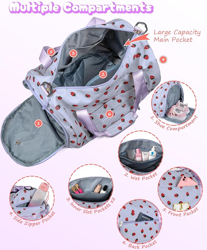 Dance Recital Gifts for Niece, Girls Gym Bag, Kids Personalized Overnight Duffle Bags with Shoe Compartment, Monogram Travel Tote with Makeup Bag, Trendy Stuff for Teen Girl (Letter L)