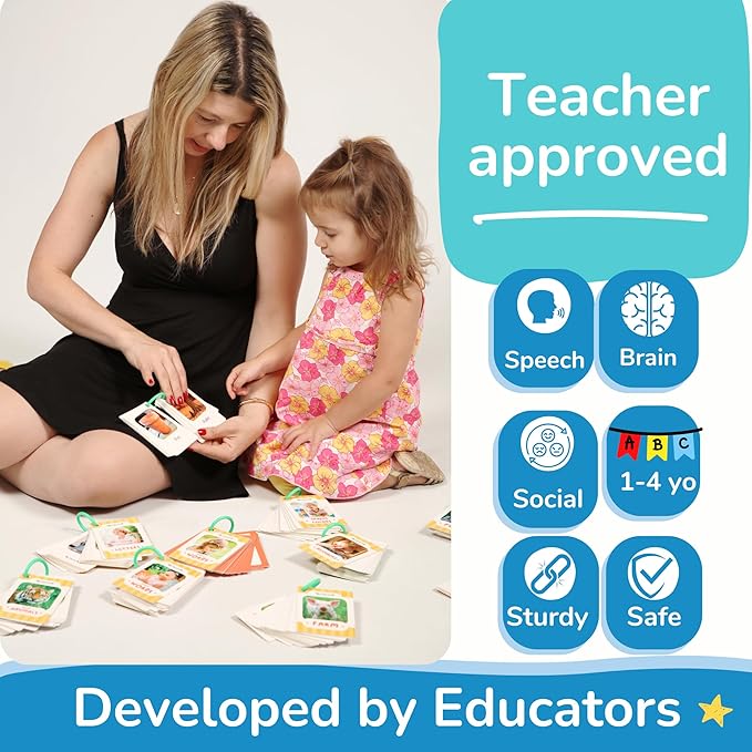 500 Words Thick & Sturdy Learning Flash Cards for Toddlers 1-3 with Rings - 1 Year Old Girl Gifts - Educational & Montessori Toys for 1 Year Old boy - Toddler Flashcards for Preschool & Kindergarten