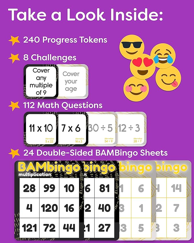 THE BAMBINO TREE Multiplication and Division Facts Bingo Game - 3rd 4th & 5th Grade Educational Math Learning for Classroom & Homeschool