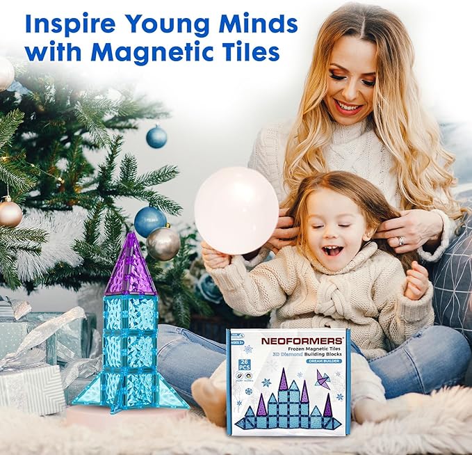 Magnetic Tiles Frozen Castle Magnetic Tiles - 3D Diamond Building Blocks, STEM Educational Kids Toys for Pretend Play, Birthday Gifts Montessori Sensory Educational Magnet Toys