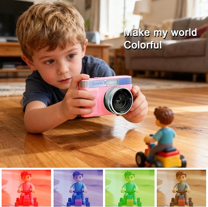 Pink Digital Camera with 2" Flip Screen for Selfie, 1080P Point and Shoot Digital Camera with 32GB Card, 8X Zoom, Portable Vlogging Camera for Kids, Teens & Beginners