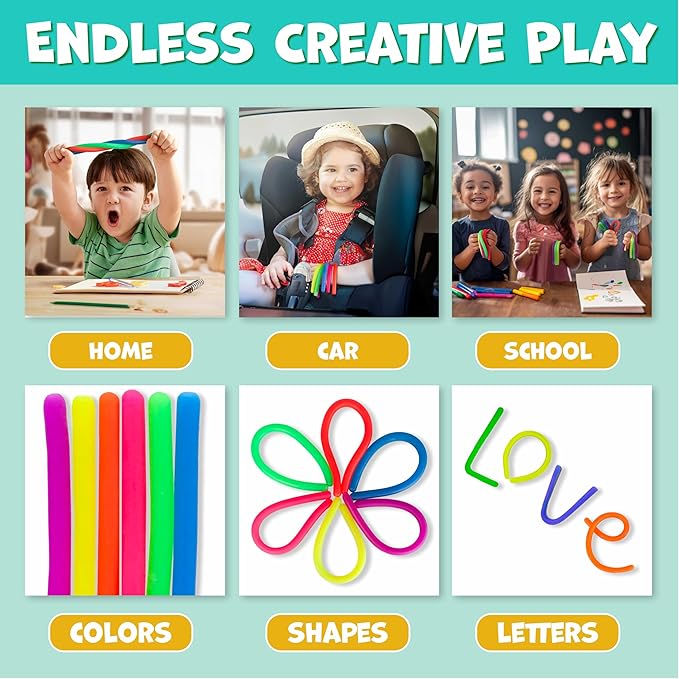 BUNMO Stocking Stuffers for Kids - Stretchy Sensory Strings - Sensory Toys for Kids - Stocking Stuffers for Boys and Girls - Hours of Fun - Original Mini - 12 Pack