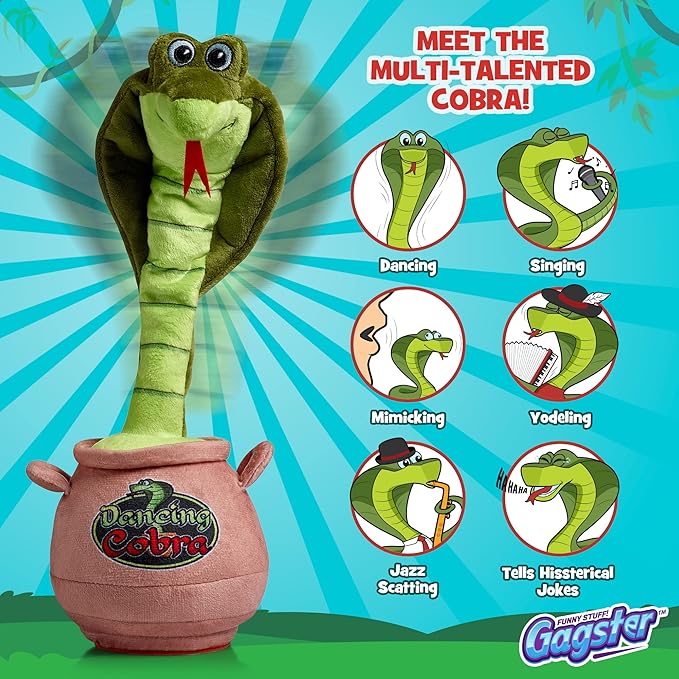 Gagster Dancing Cobra Snake - Dancing, Talking, Mimicking Cobra Snake Toy, Great for Kids & Adults, Singing, Joking, and Repeating What You Say, Hilarious Gag Gift Plush Novelty Mimic Toy