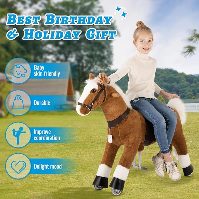 UFREE Horse Best Birthday Gift for Girls. Ride on Walking Horse Toy, Height 36 inch for Children 4 to 9 Years Old, Amazing Birthday Surprise.(White Mane and Tail)