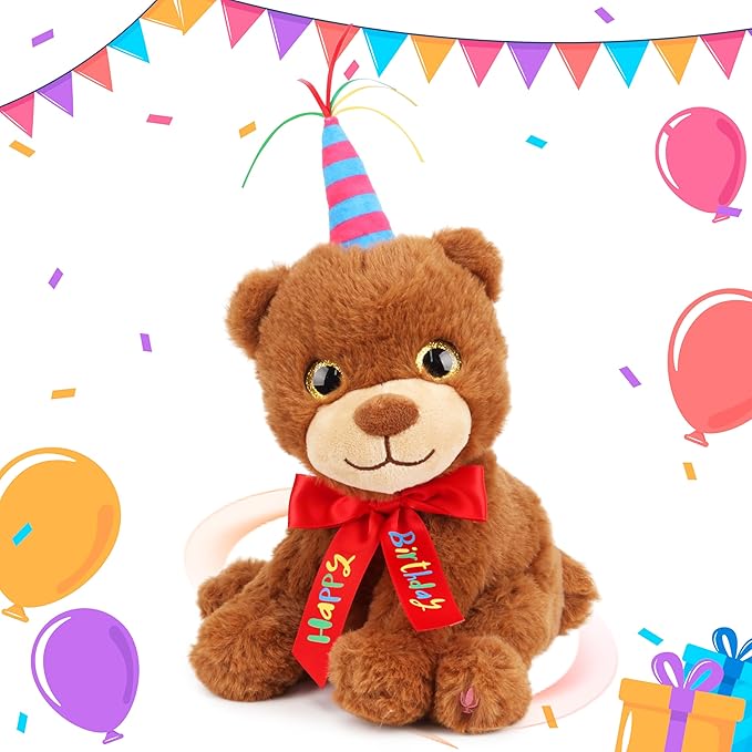 Cuteoy Musical Birthday Bear Repeat What You Say Interactive Animated Stuffed Animal Shaking Singing Dancing Turning Circle Plush Toy Electric Plushies Gifts for Kids Girls Boys Birthday