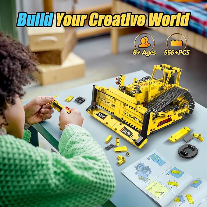 Robot Building Kits, 5-in-1 Stem Toys for Boys Age 8-14, APP & Remote Control Excavator Kids Construction Toys, Programmable Erector Sets, Educational Robotic Kit Gifts for Girls Boys (555 PCS)