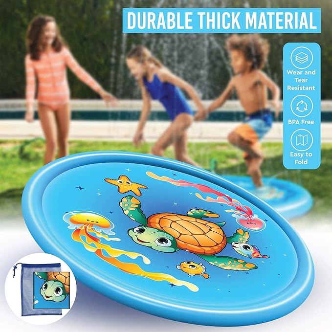 Upgraded Splash Pad - 67 Inches- Sprinkler for Kids and Toddlers - Non-Slip Splash Pads for Dogs - Large Inflatable Sprinkler Play Mat - Outdoor Swimming Pool Water Toys Fun for Infants, Boys, Girls