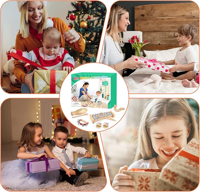 Kids Musical Instruments,100% Natural Wooden Music Percussion Toy Sets, 23 Pcs Tambourine Xylophone Toys for Kids, Girls Boys Preschool Education Early Learning Musical Toys with Bags