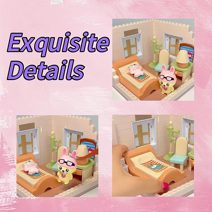 Koko's Cat Town DIY Miniature House Kit,Tiny House Bedroom Building Kit,Purrfect Dollhouse with 251PCS,Cat Toys Gift for Teens Kids Ages 3+,Dollhouse for 3 and up