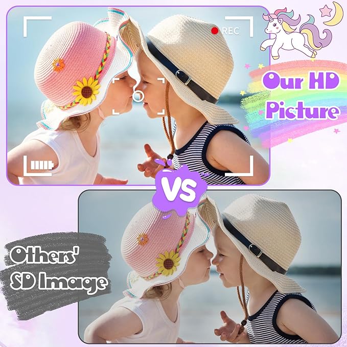 Kids Camera Unicorn Toys for Girls, Digital Camera for Kids Age 3-8 Toddler Travel Toys, Birthday Gift for Girls 3 4 5 6 7 8 Year Old Christmas, HD 1080P Video Camera, 32G SD Card Included (Purple)