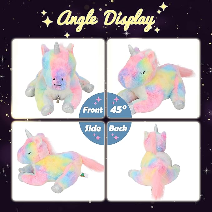 Hopearl LED Plush Unicorn Lighting Up Stuffed Mommy Unicorn with 3 Baby Unicorns in her Tummy Stuffed Animal Playset Night Lights Glow in The Dark for Mom Toddler Girls, Rainbow, 19''