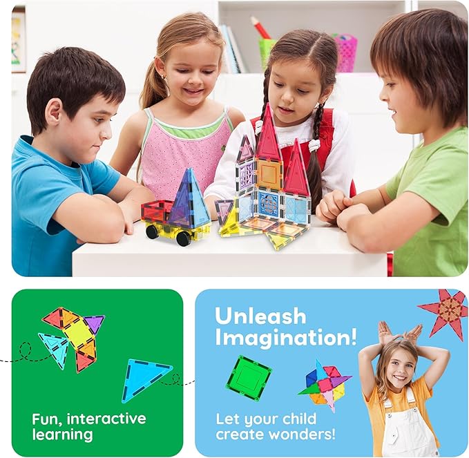 PicassoTiles Magnetic Tiles Toddler Toys Magnetic Building Blocks for Kids 61 Piece STEM Educational Toys for Girls & Boys Ages 3-12 Play for Preschool Learning Stocking Stuffer