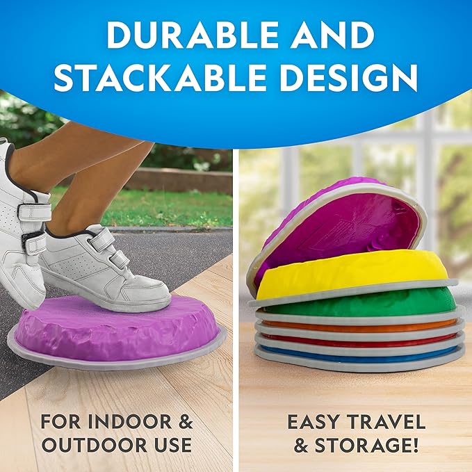 NATIONAL GEOGRAPHIC Stepping Stones for Kids – 7 Durable, Non-Slip Stones Encourage Toddler Balance & Motor Skills, Indoor & Outdoor Toys, Balance Stones, Obstacle Course