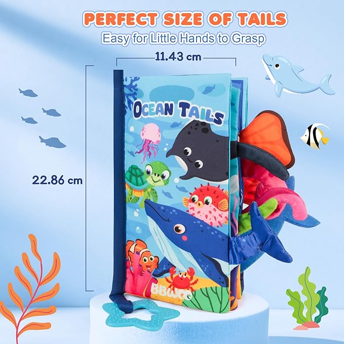 Soft Baby Book - Baby Toy - Newborn Boys Girls Shower Gift - Tummy Time Toy for Infant 0-6 6-12 Months - Touch and Feel Sensory Crinkle Book with Teether for Toddler