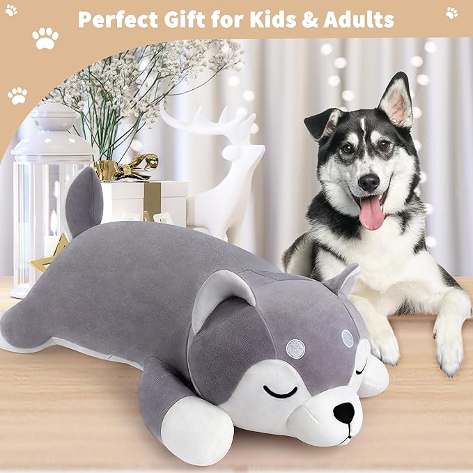 Auspicious beginning 30'' Husky Stuffed Animal Plush Pillow, Huskies Anime Body Pillow, Kawaii Stuff Animal Plush Toy, Big Plushie Stuffed Dog Giant Plush Throw Pillow Gifts for Boys Girls