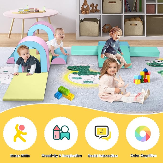 10 Piece Foam Climbing Blocks, Soft Climbing Toys for Toddlers, Lightweight Baby Climbing Gym, Indoor Baby Activity Play Set for Crawling Climbing and Sliding