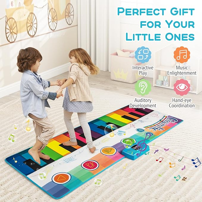 HONEY JOY Musical Piano Mat for Toddlers, Dancing Keyboard Music Carpet, Animal Sounds Blanket Touch Playmat, Early Sensory Educational Learning Toys for 3+ Years Old Baby Girls Boys (24-Key)