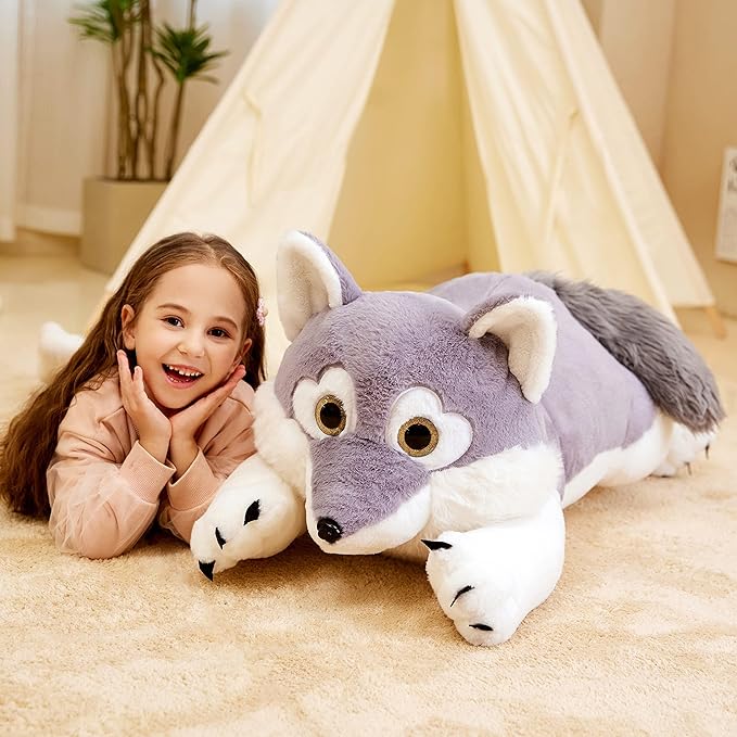 IKASA Giant Wolf Stuffed Animal Plush Toy, 30" Large Jumbo Plushie Toys for Kids Girls Boys