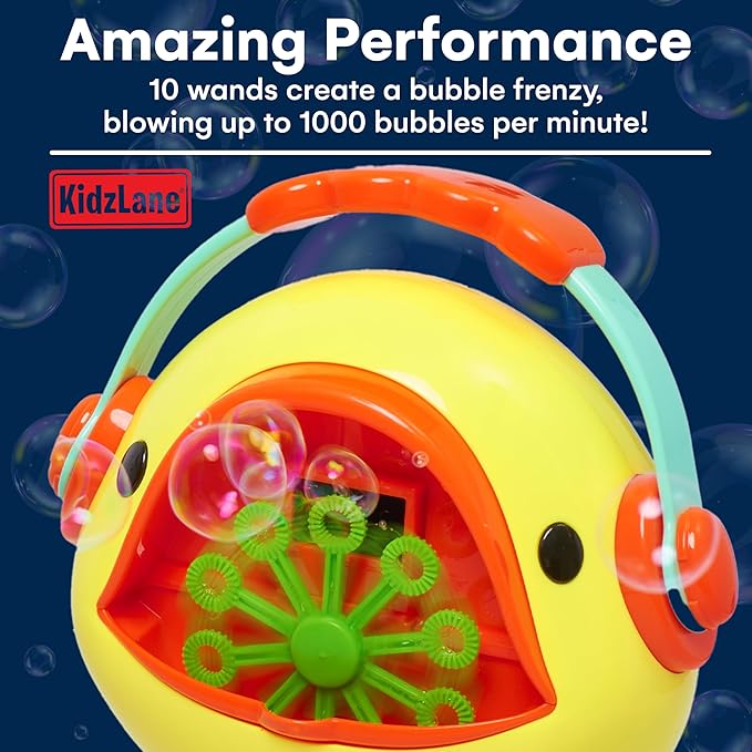 Kidzlane Duck Automatic Bubble Machine for Kids - Plastic Bubble Maker with Supportive Base - Ideal for Baths, Parties, Backyard Play - Portable Blaster, Bubble Blower - 10"x 8.6"x5" Yellow