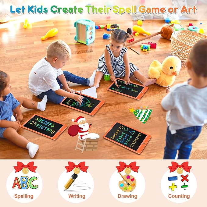FLUESTON LCD Writing Tablet, Doodle Board Toys Gifts for 3-8 Year Old Girls Boys, 10 Inch Colorful Electronic Board Drawing Pad for Kids, Christmas Gifts for Toddler Educational Learning Travel,Orange