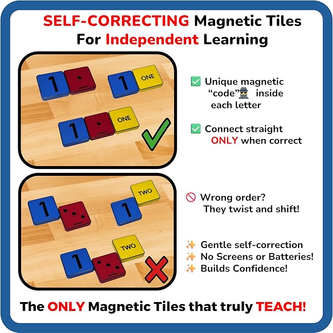 Learn Your Numbers! Self-Correcting Magnetic Tiles - Educational Toy Set for Counting, Number Sense and Word Recognition – Fun and Engaging Number Puzzle for Essential Skill Development