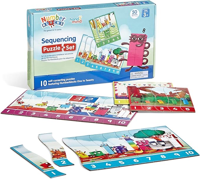 hand2mind Numberblocks Sequencing Puzzle Set, ﻿Sequence Cards, Matching Game, Math Toys, Toddler Educational Toys, Preschool Learning Activities, Kids Birthday Gifts, Easter Basket Stuffers for Kids