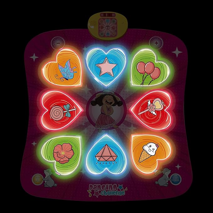 Kids Pink Anime Dance Mat, Foldable Easy-Store, Soft Non-Slip Easy-Clean, Built-in 5 Songs & Multiple Fun Challenge Stages, Boost Sports Talent, Ideal for Child Ages 3+