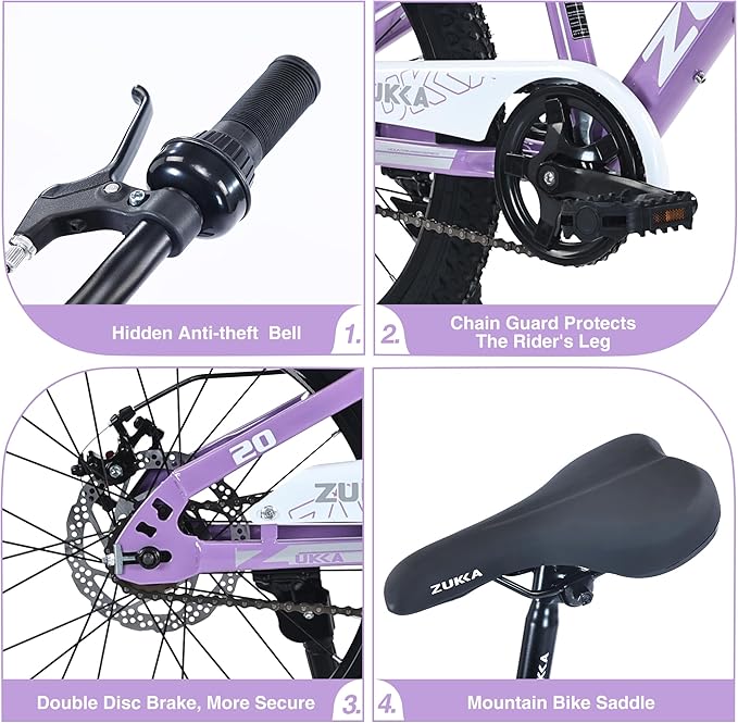 ZUKKA Kids Bike 20/24 Inch Mountain Bike Dual Disc Brake Suspension Fork Single Speed for Ages 7-12 Boys and Girls Youth Bicycle, Multiple Colors