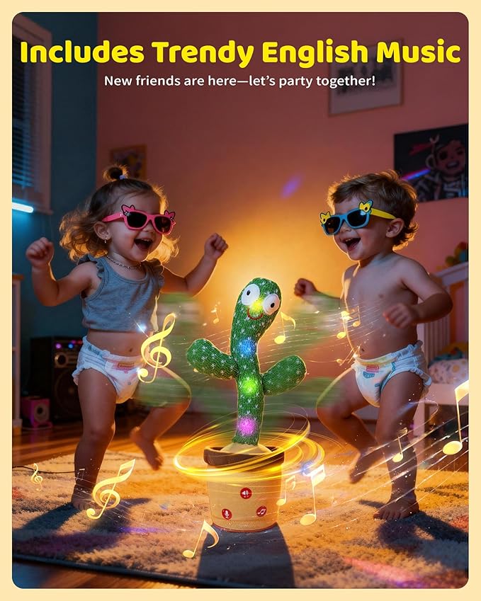 Dancing Talking Cactus Baby Toy, Mimicking & Repeating with Singing, Dancing and Recording, Volume Adjustable, Stocking Stuffers for Infants Toddlers Boys and Girls