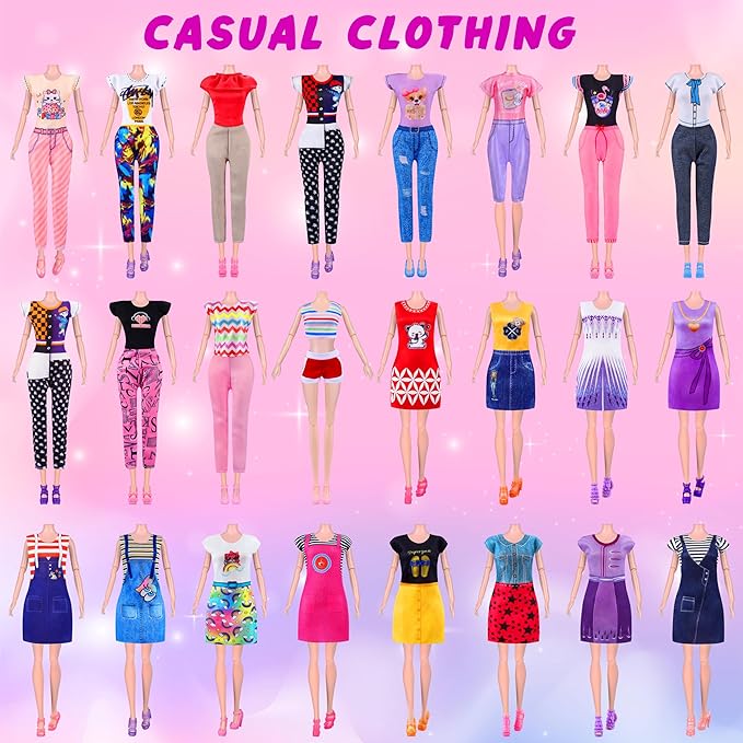 135 Pcs Doll Clothes and Accessories with Doll, Princess Gowns, Fashion Dresses, Slip Dresses, Top, Pants, Jumpsuit, Swimsuits, Shoes, Hangers, Doll Dress up Toys for Girls Kids Toddlers Toy Gifts