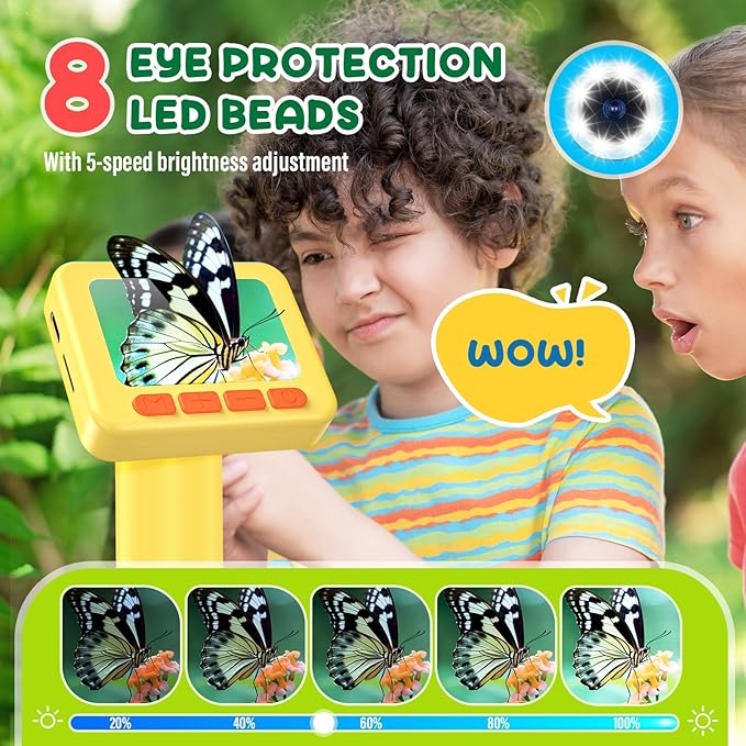 IMICHI Microscope for Kids 50X-1000X 2 inch IPS HD Screen, 32GB Storage Card, 1080P Video, 2-Hour Battery Life, Easy Carry, Slides Included - Perfect Science Kit Gift for Kids Ages 8-12 Yellow