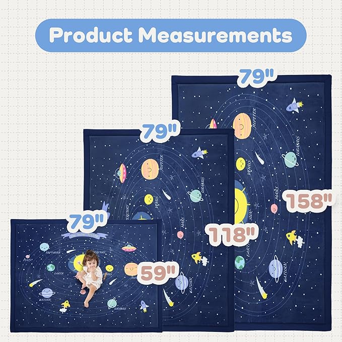 1.3" Thick Educational Baby Floor Play Mat 59x79, Basic Padded Memory Foam Kids Mat, Non-Slip Plush Playmat for Nursery Playroom Classroom (Planet)