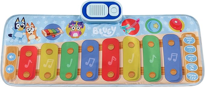 eKids Bluey Toy Piano Play Mat with Music and Sound Effects, Toddler Toy for Ages 3 and Up