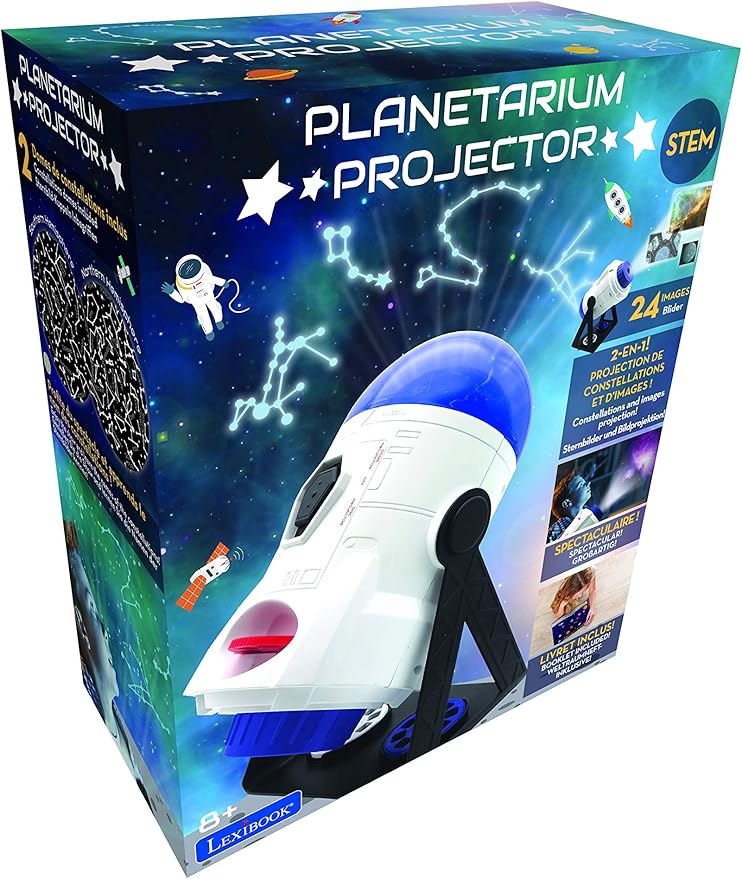 LEXiBOOK, 2-in-1 Constellations and Images Planetarium Projector, 24 Images to Discover Space, 2 Constellation Domes, STEM, White/Blue, NLJ180