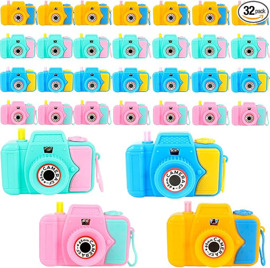 32 Pcs Kids Camera Toy Set Mini Plastic Camera Toy Pretend Play Toy Camera with Lmages in Viewfinder for Boys Girls Birthday Party Favors Goodie Bag Fillers