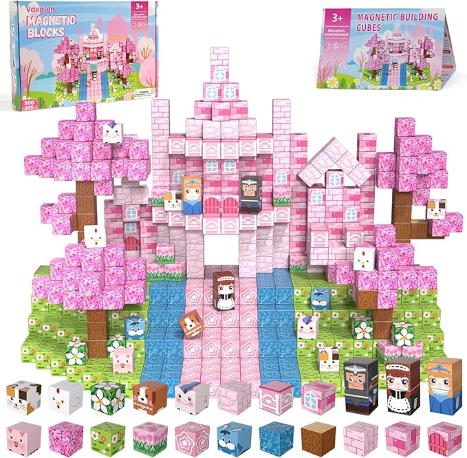 Vdealen 300 PCS Magnetic Blocks-Magnetic Building Blocks, Stacking Magnetic Cubes Toy for Kids, STEM Montessori Sensory Toys for Boys and Girls Age 3 4 5 6 7 8 9 10 11 12 Christmas Birthday Gift