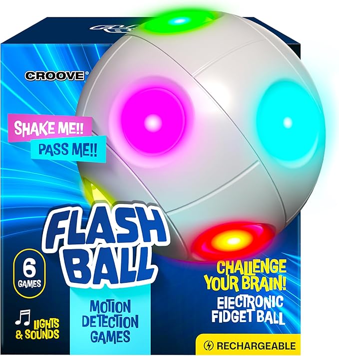 Croove 6 in 1 Brain & Memory Game Ball with Shake Detection Games, Cool Stocking Stuffers Toys, Fidget & Sensory, Ideas for Kids & Teens, Boys & Girls Ages 5 6 7 8 9 10 11 12+ Year Old