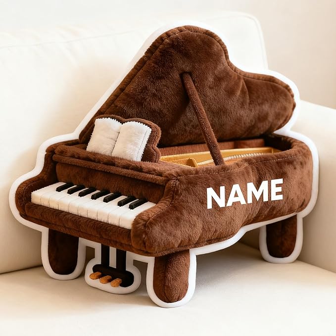 Custom Piano Shaped Pillow Cute Personalized Name Plush Doll, Double-Sided Construction Engineering Vehicle Pillow for Kids, Birthday Gifts for Boys and Girls Sofa Decorative Pillows 8-32in