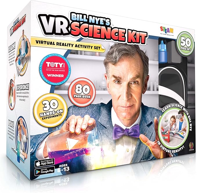 Abacus Brands Bill Nye's VR Science Kit - Virtual Reality Kids Science Kit, Book and Interactive STEM Learning Activity Set (Full Version - Includes Goggles) - for Ages 8 and Up