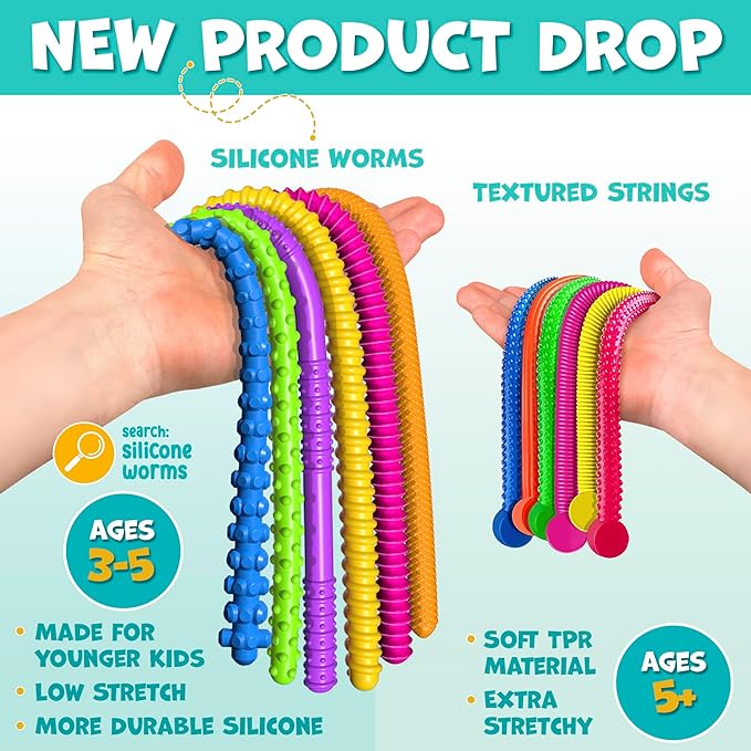 BUNMO Stocking Stuffers for Kids - Stretchy Sensory Strings - Sensory Toys for Kids - Stocking Stuffers for Boys and Girls - Hours of Fun - Textured - 6 Pack