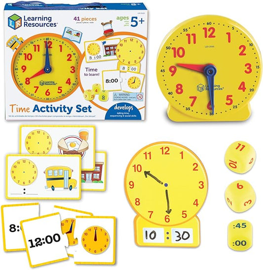 Learning Resources Time Activity Set – Teaching Clocks for Kids, Teacher Classroom Must Haves, Elementary School & Montessori Activities, Math Manipulatives, Time Flash Cards, Gifts for Boys and Girls