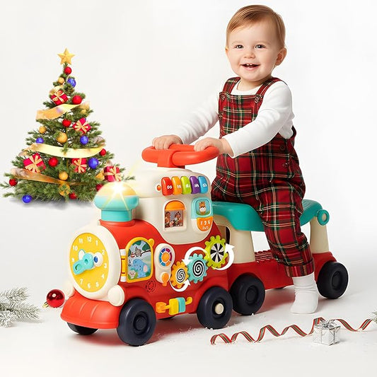 Ride On Toys for Toddlers 1-3 Boys Girls, 4-in-1 Push Pull Sit and Ride Train, Walking Car Toy for 1 Year Old Learning to Walk, Sit-to-Stand Walker for Baby Kids Ages 1 2 3 4 Outdoor Indoor Toy