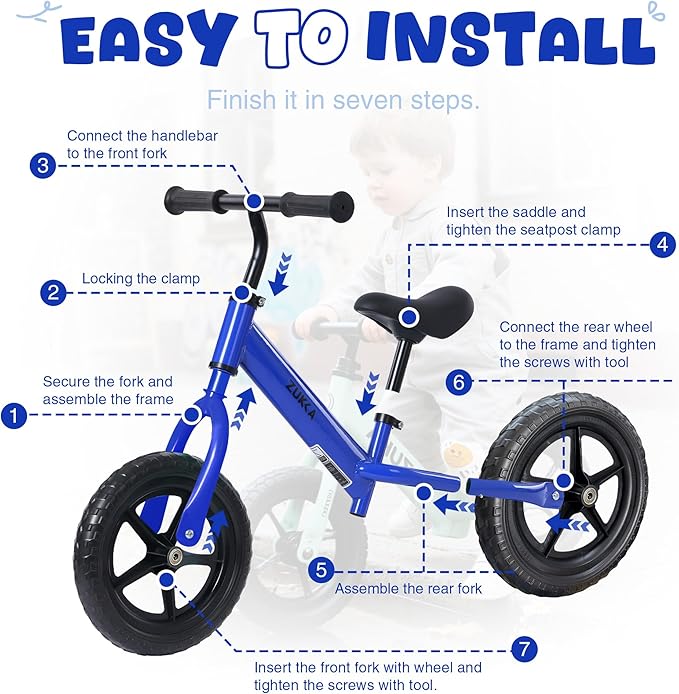 MEGHNA Toddler Balance Bike Kids Toy Aged 2-5 Years Old with Safety Footrest Adjustable Height Seat and Handlebar Strider Bike 8 inch Wheel for Over 18 Months Baby Toddler Kids, Easy to Assembly